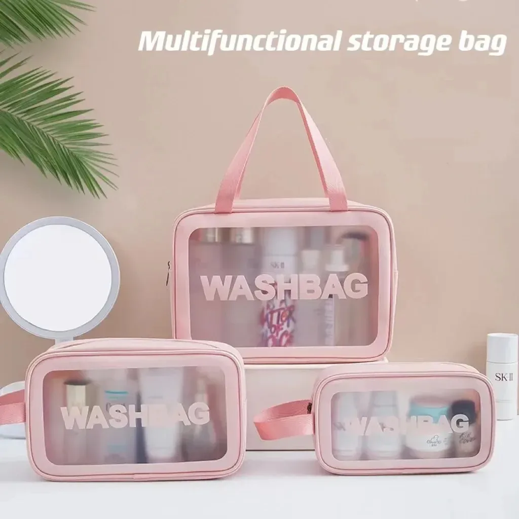 trousse de toilette de voyage grande capacité, transparente, à double compartiment sec/humide, en pu givré, portable, sacs de rangement pour le bain