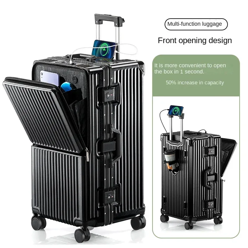 bagage à ouverture frontale, cadre en aluminium de grande capacité, 28/30/32 pouces max, chariot pc durable, valises de voyage, valise de cabine de 20 pouces