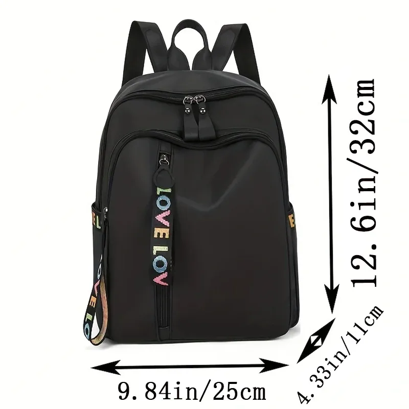 sac à dos antivol élégant grace, sac à dos portable en nylon noir avec joli ornement de lettres colorées pour femme, idéal pour le quotidien