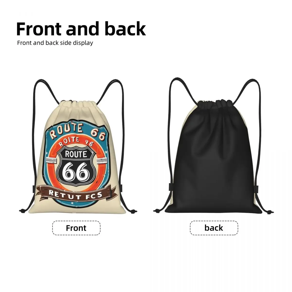 Sac à dos personnalisé The Route 66 Proximity Wstring, sac de sport, sac de motard pliable, sac d'entraînement, moto, croisière, autoroute américaine
