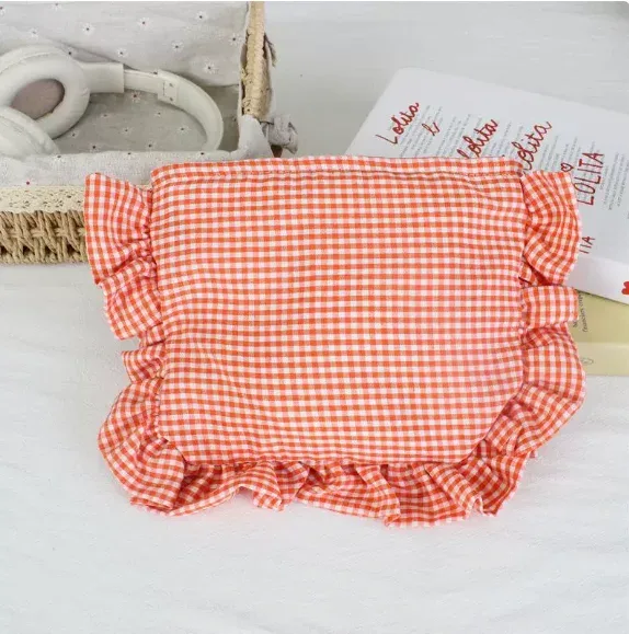 pochette à maquillage personnalisée en seersucker à volants, trousse de toilette en chenille avec nom, sac de voyage pour cosmétiques, cadeau pour elle, trousse de maquillage du matin pour la mariée