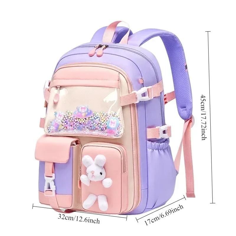 sac à dos scolaire en tissu oxford, polyester imperméable, mignon, à motif de dessin animé, pour filles, protection de la colonne vertébrale, sac à dos quotidien pour le campus et les trajets