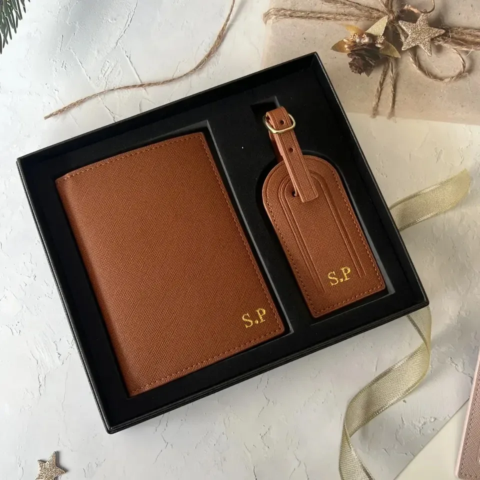 ensemble de couverture de passeport et d'étiquettes de bagage avec nom personnalisable gratuit, accessoires de voyage légers, porte-passeport et étiquette de valise