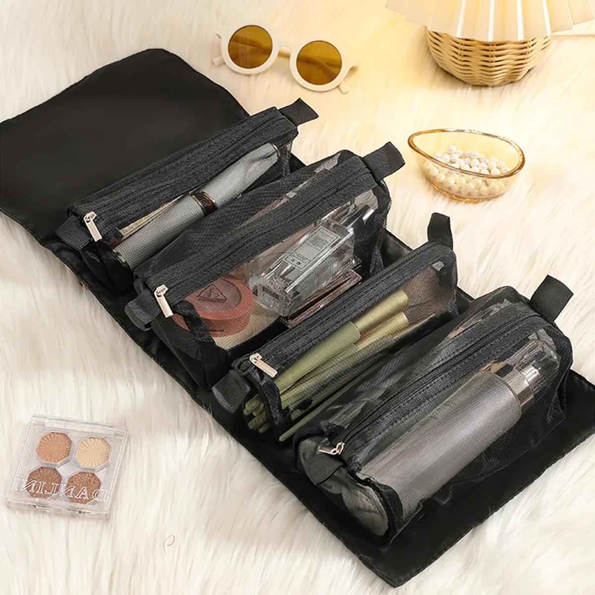 sac de rangement pour articles de toilette et cosmétiques, sac de voyage portable, poignées pliables de grande capacité, 4 en 1