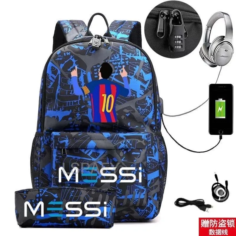 sac à dos messi tendance (lot de 2) – anti-vol, unisexe, simple, pour ordinateur portable, avec port usb, grande capacité, idéal pour les voyages, l'école, les garçons et les filles