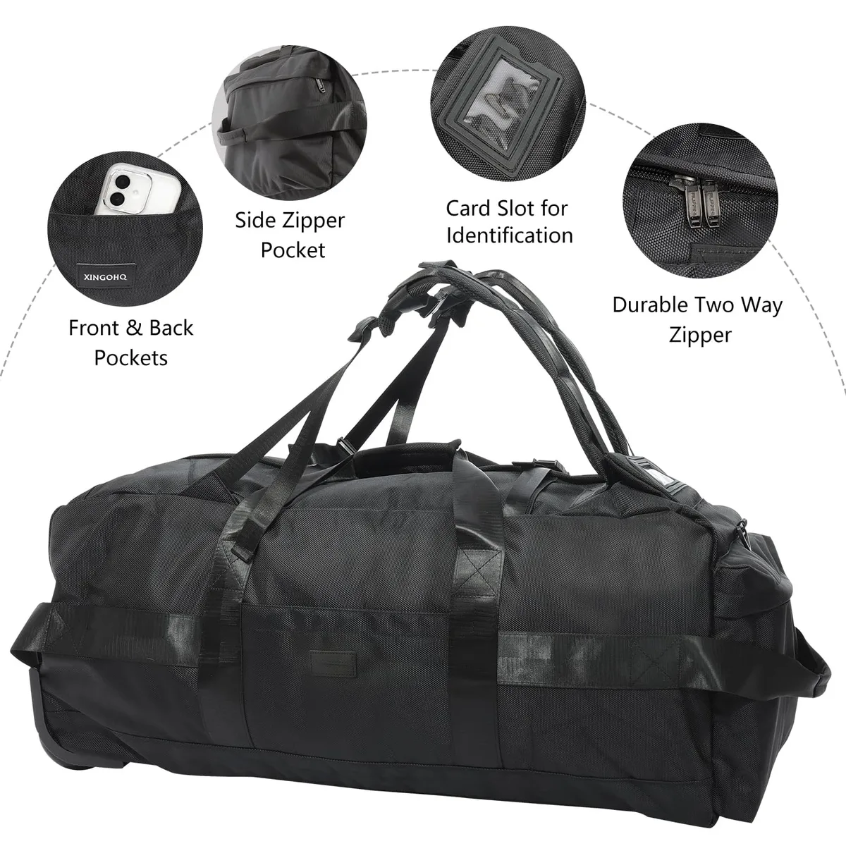 sac de sport roulant 80l avec roulettes sac de voyage pliable robuste de 31 pouces bagage à roulettes résistant à l'eau avec bandoulière