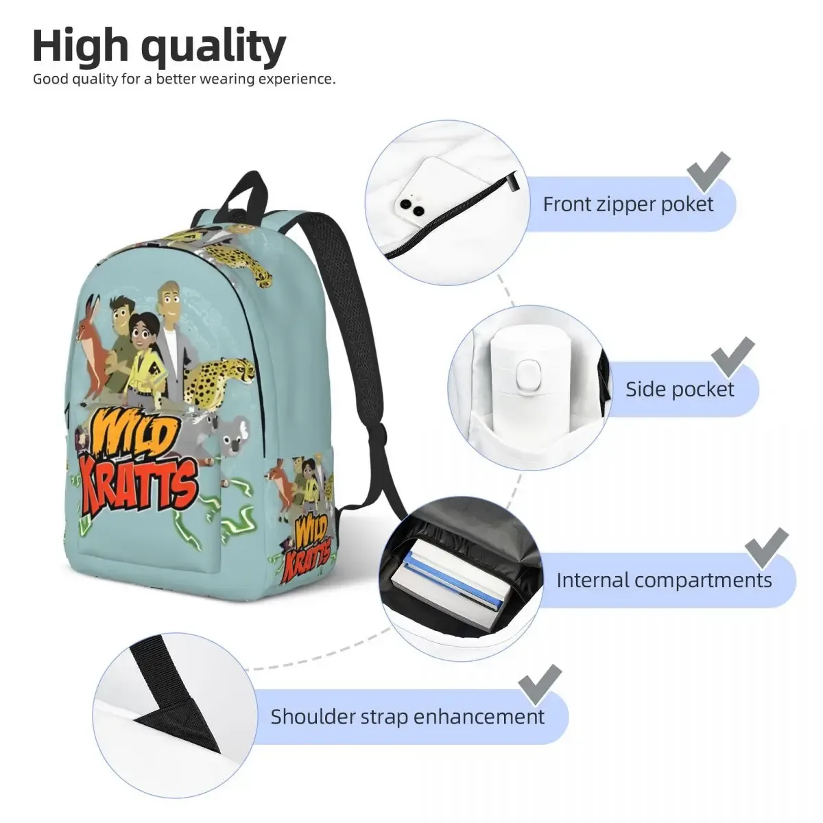 wild kratts sac à dos pour hommes femmes décontracté lycée travail sac à dos ordinateur portable sacs en toile cadeau