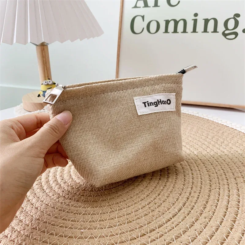 trousse de maquillage coréenne pour femme, coton, lin, rangement cosmétique, trousses de toilette, beauté féminine, poudres en toile, sac à main de voyage, évaluation