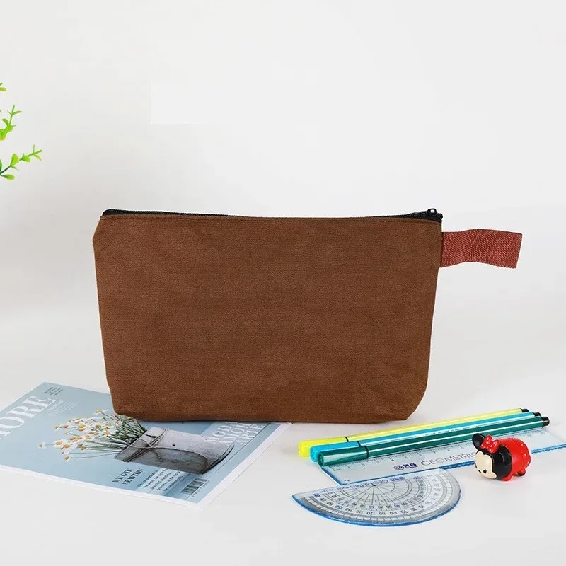 10-100 pièces de pochettes de maquillage en toile personnalisées, grande capacité, trousse à crayons avec crochet, sac de rangement pour papeterie, cadeau portable pour bureau et fête