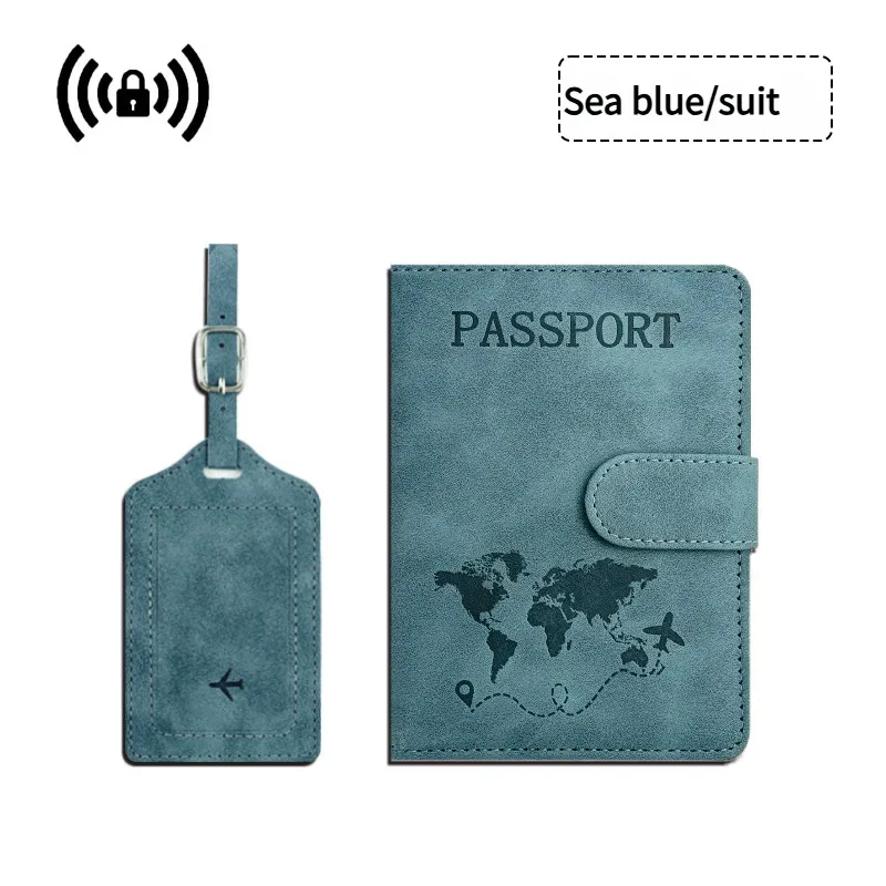 essentiels de voyage : porte-passeport à blocage rfid + ensemble d'étiquettes de bagage en cuir