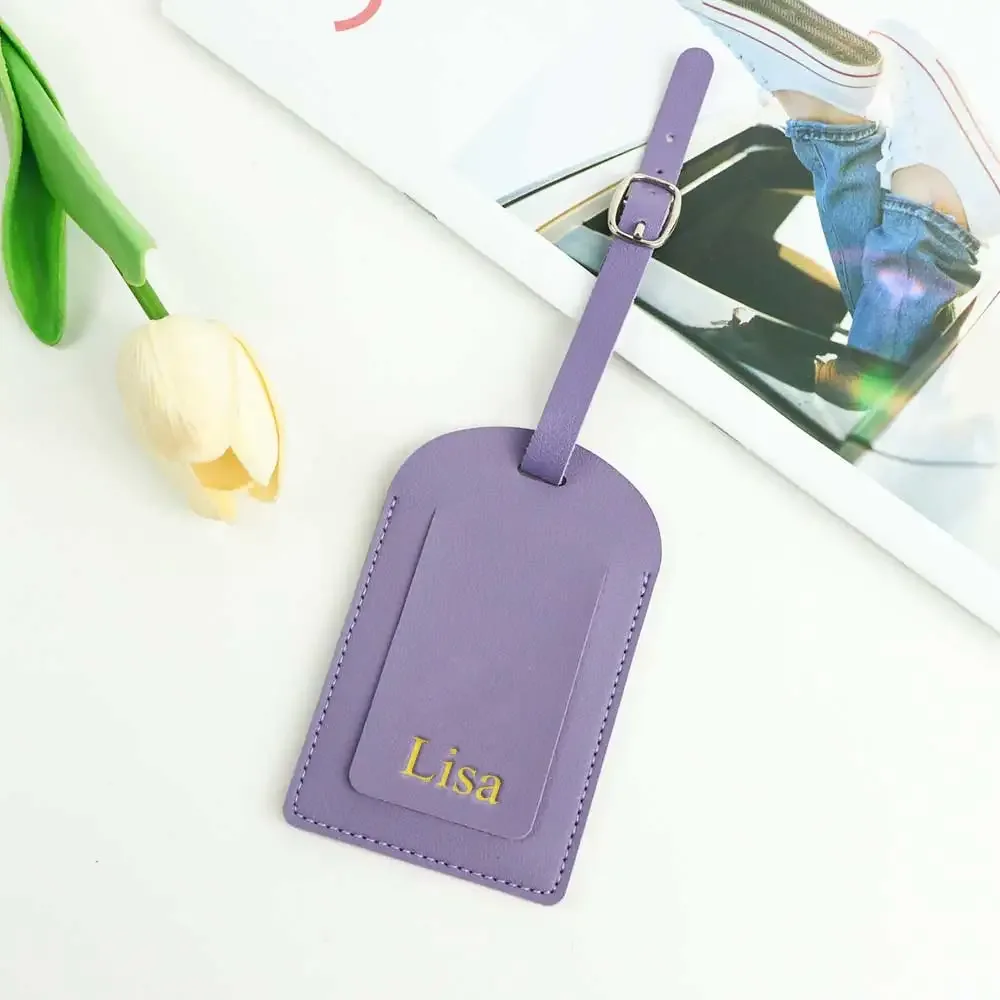 étiquette de bagage personnalisable en cuir pu lisse, ultra-fine, classique, pour voyage et avion