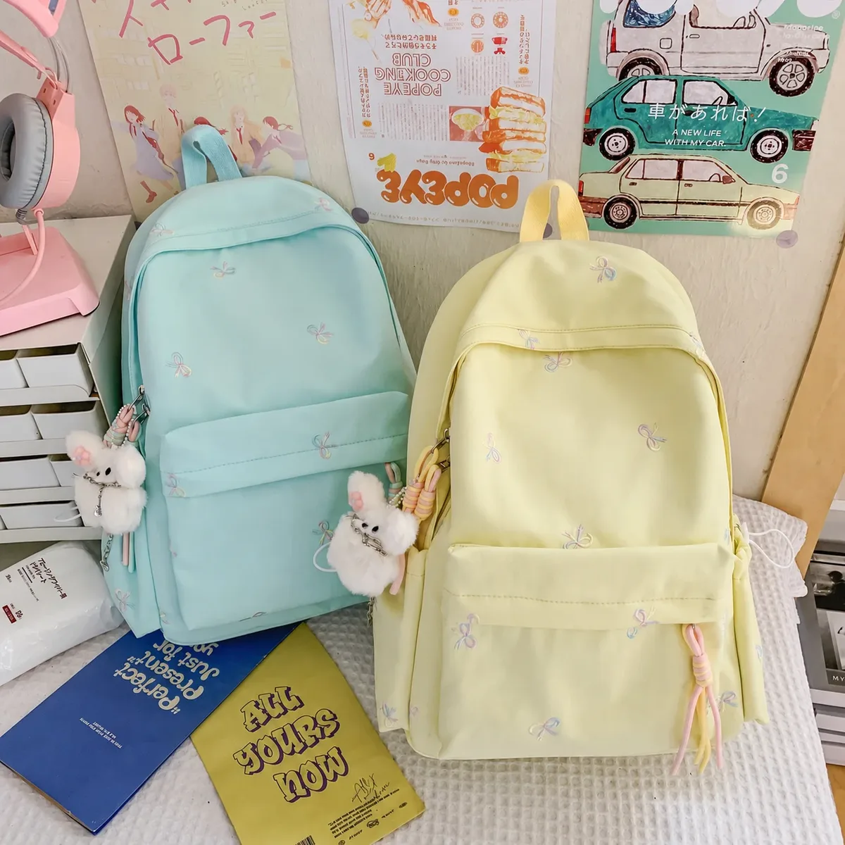 sac à dos pour adolescentes, confortable, brodé, décontracté, sac d'école pour le lycée et l'université, sac à dos scolaire tendance en nylon pour tous les jours.