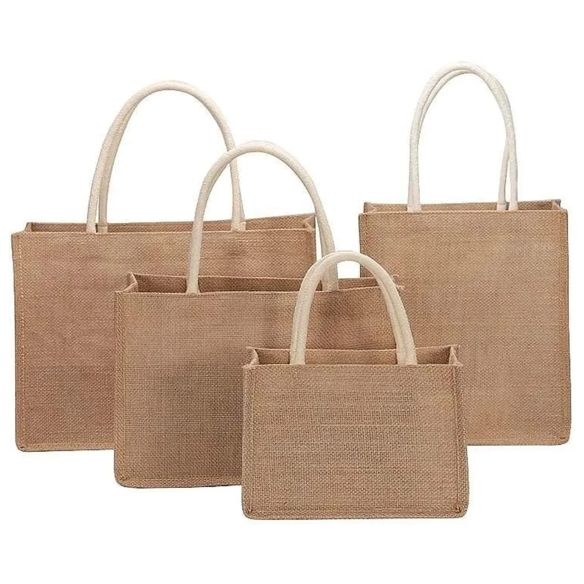 sacs fourre-tout en toile de jute vierge, sac à main de shopping de plage, sacs cadeaux vintage réutilisables avec poignée pour l'épicerie, artisanat, fêtes d'anniversaire