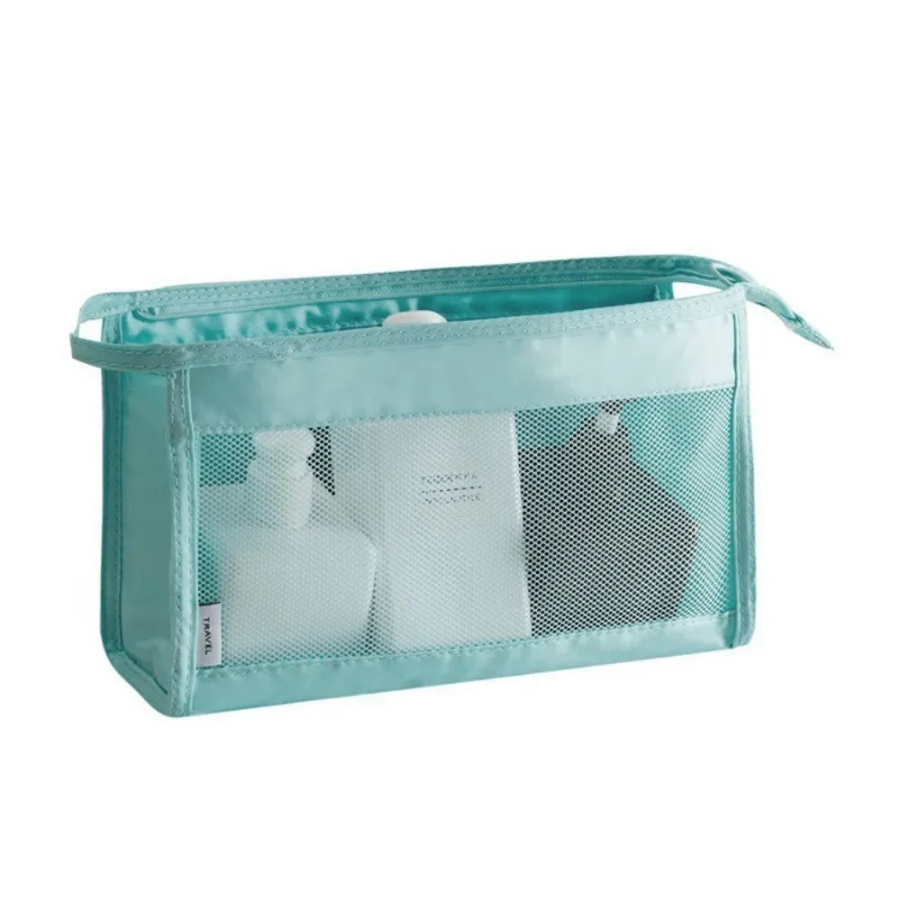 trousse de toilette portable à fermeture éclair, sac en filet à main, grande capacité, pochette de maquillage suspendue pour le camping
