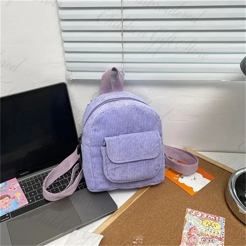 mini sac à dos en velours côtelé de couleur unie avec nom personnalisé pour filles, petit sac à dos personnalisé pour femmes, cadeau d'anniversaire