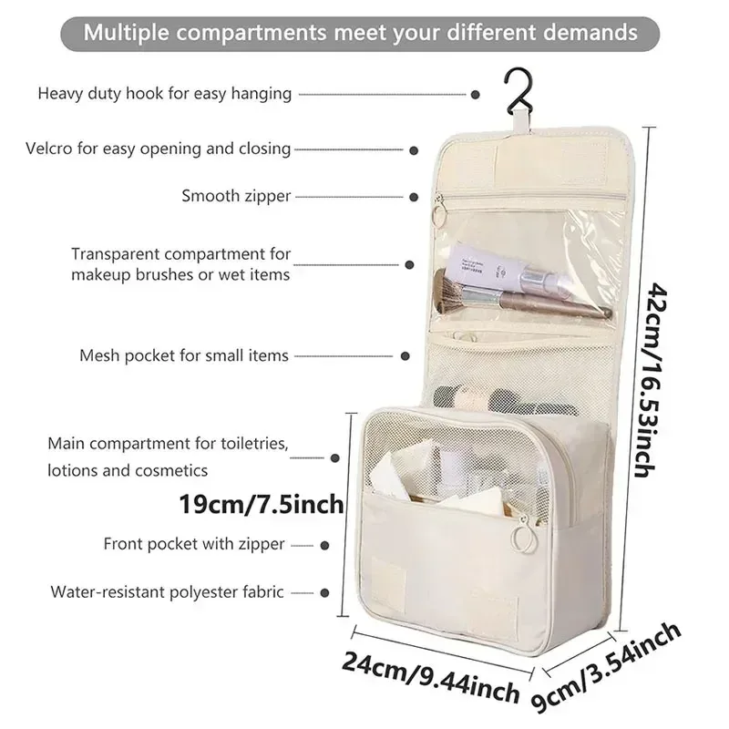 trousse de toilette de voyage imperméable de haute qualité pour femmes, organisateur de maquillage avec crochet de salle de bain, pochette de lavage et sac de rangement pour maquillage