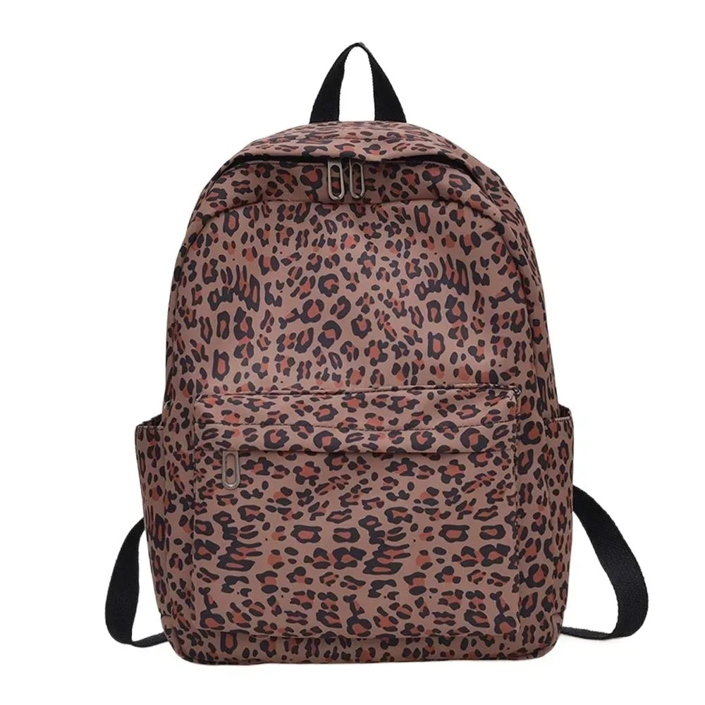 sac à dos pour ordinateur portable en nylon imprimé léopard, sac à dos rétro pour étudiants, sac d'école en polyester durable, grande capacité, pour femmes