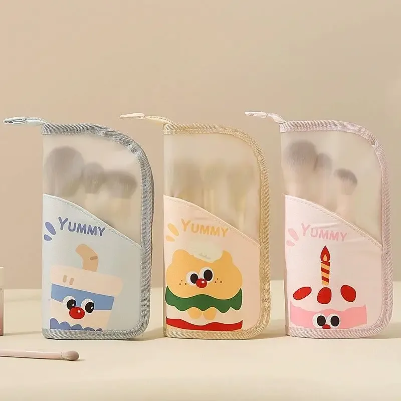 sac de rangement pour pinceaux de maquillage, motif dessin animé mignon, avec design transparent, grande capacité, parfait pour le maquillage quotidien et les voyages