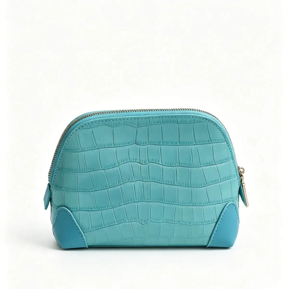nouvelle trousse de maquillage portable de luxe en cuir véritable bleu à motif crocodile, sac cosmétique de voyage, étui de rangement pour articles de toilette
