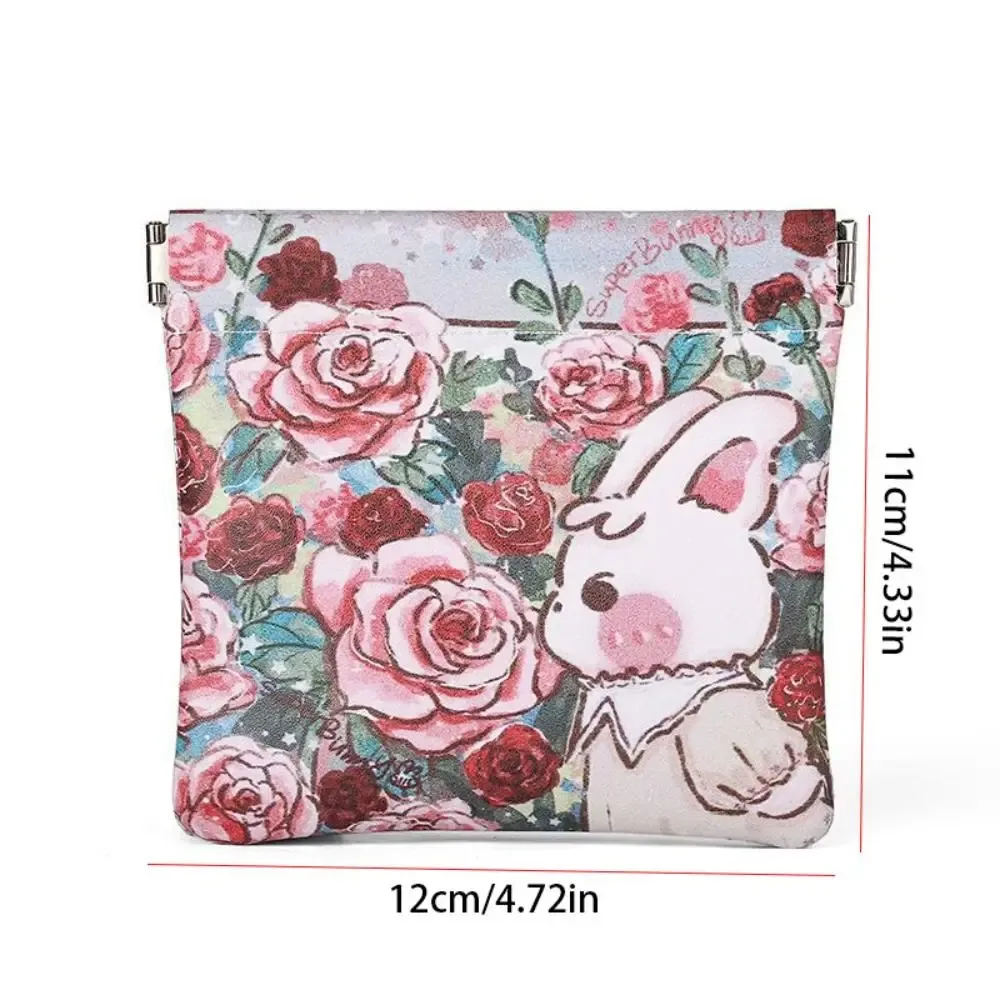 mini trousse de maquillage simple en cuir pu, sac de rangement pour rouge à lèvres imprimé à fermeture automatique, porte-monnaie à fleurs à fermeture automatique, sac pour écouteurs