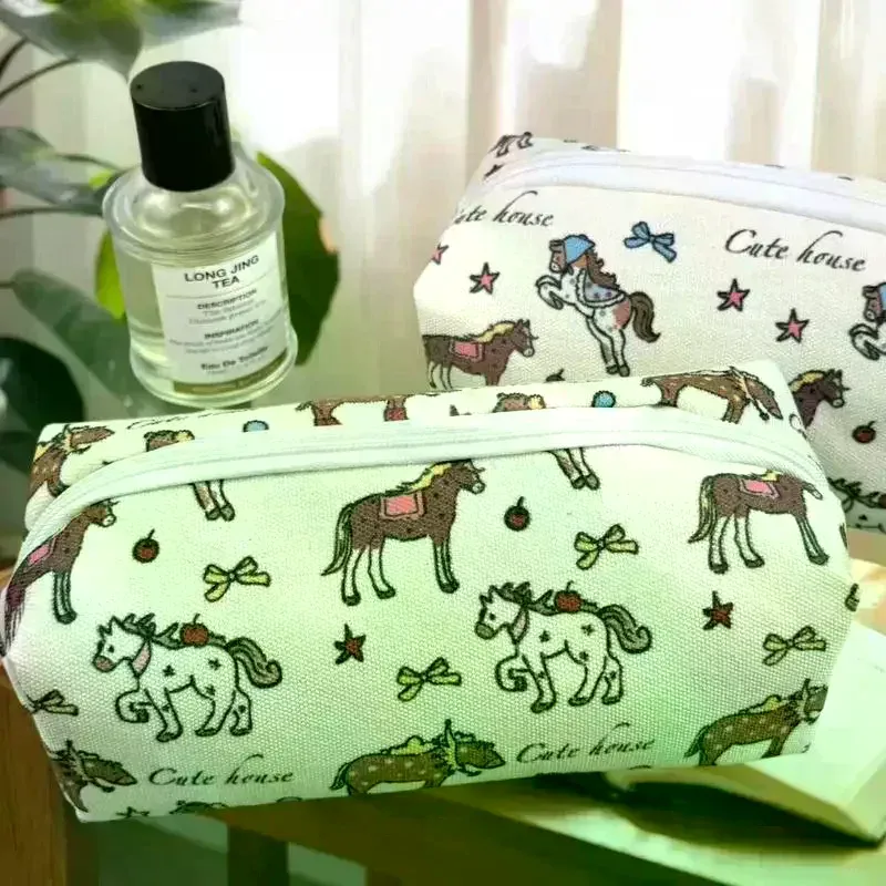 Trousse à crayons mignonne motif poney, sac de papeterie Kawaii, organiseur d'accessoires scolaires