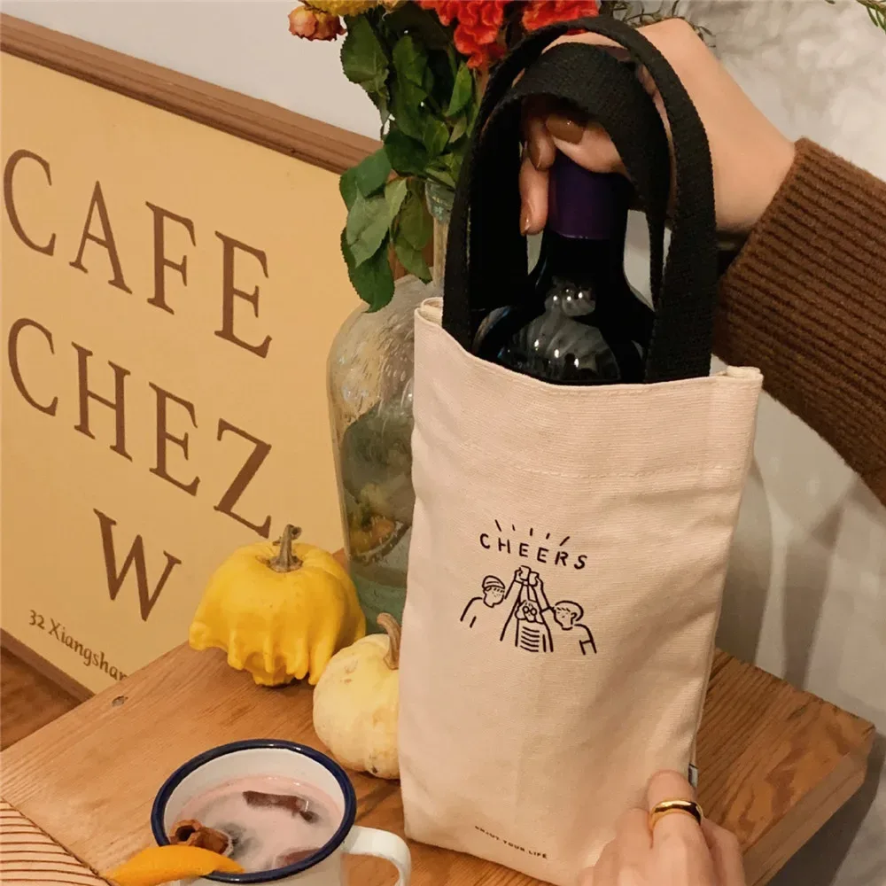 sac fourre-tout portable, porte-bouteille de tasse d'eau, café, lait, thé, sac en toile, mini rangement écologique, petit sac à main parapluie, sac de vin rouge
