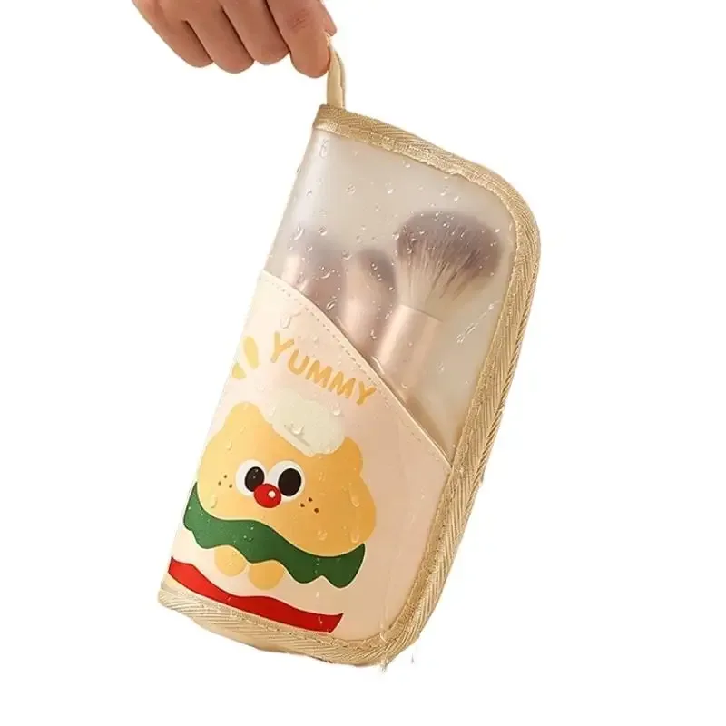 sac de rangement pour pinceaux de maquillage, motif dessin animé mignon, avec design transparent, grande capacité, parfait pour le maquillage quotidien et les voyages