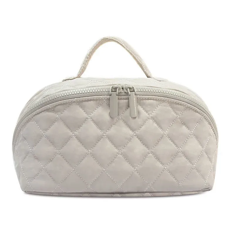 sac à cosmétiques matelassé de luxe, organiseur de maquillage grande capacité avec poignée, pochette de rangement pour articles de toilette de voyage pour femmes