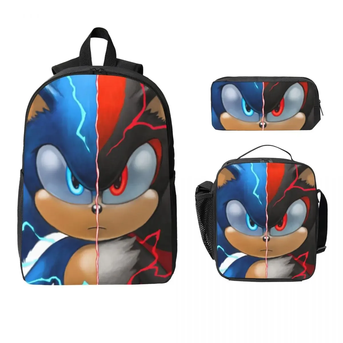 sac à dos sonic shadow pour garçons et filles, sac d'école, sacs à bandoulière pour ordinateur, sac à déjeuner isotherme 3ps, trousse à crayons