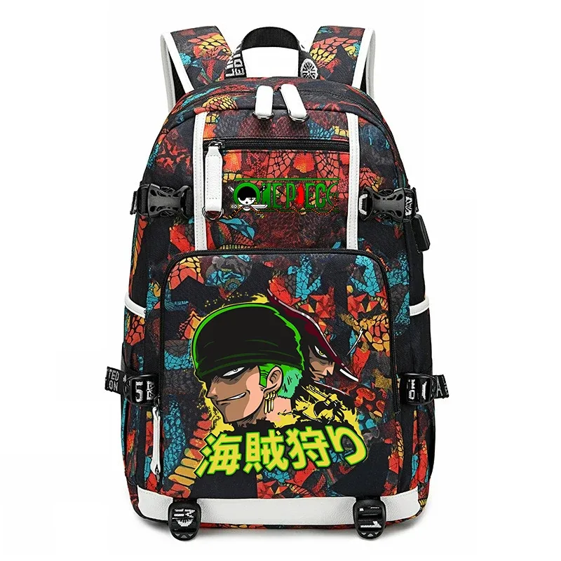 sac à dos d'école imprimé one piece zoro, sac à livres de grande capacité pour étudiants, pour enfants et adolescents