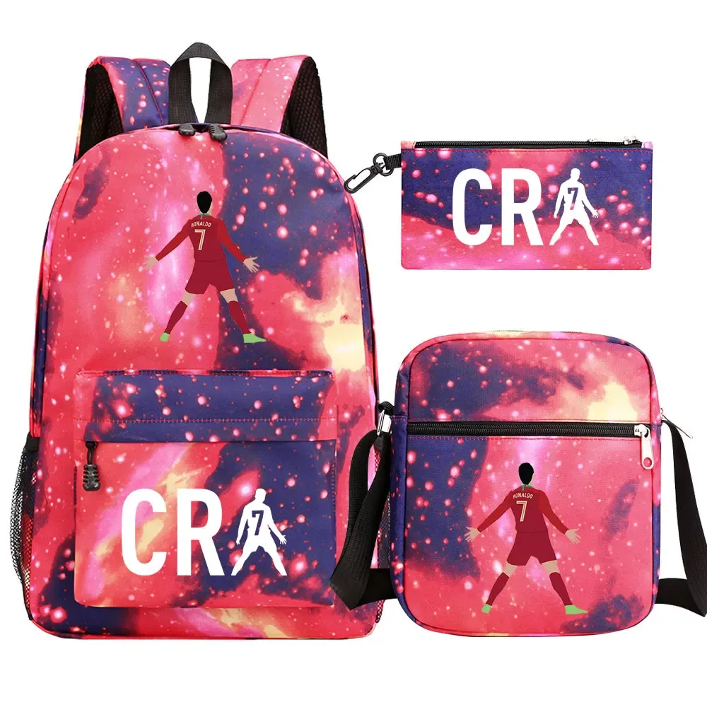football cr7 cosplay sacs d'école sac à dos scolaire ordinateur portable adolescent garçons filles cartables 3 pièces/ensemble