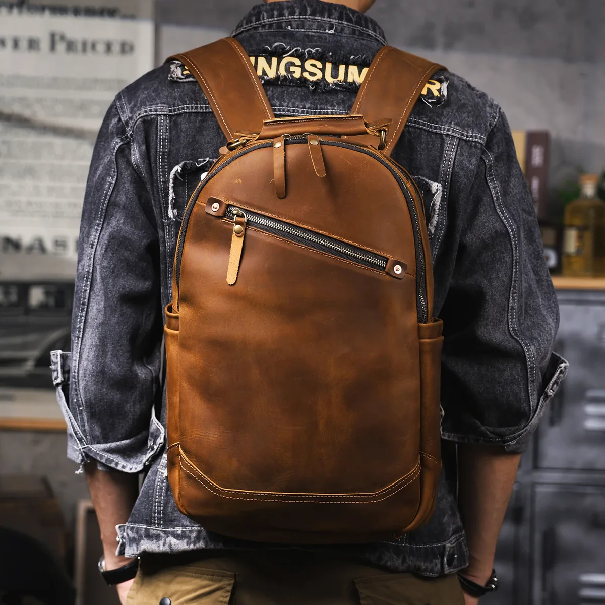 sac à dos vintage fait main en cuir pleine fleur pour homme, sac à bandoulière pour ordinateur portable en cuir crazy horse, sac d'école tendance pour homme