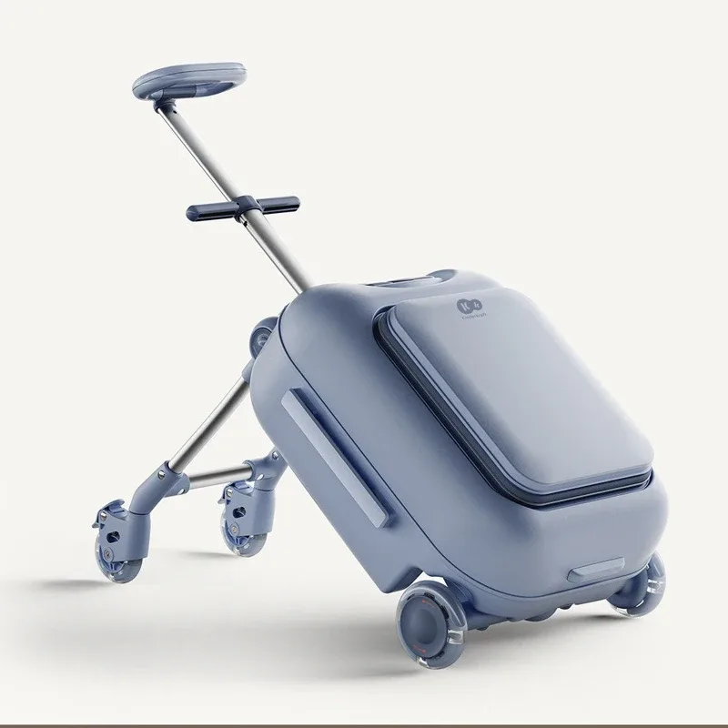 valise de voyage pour enfants avec roues lumineuses, bagage à main 4-en-1, sac à roulettes pour garçons et filles, sur lequel ils peuvent s'asseoir et rouler