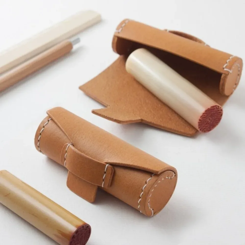 boîte à rouge à lèvres ronde en cuir exquis, sac de rangement multifonctionnel scellé, design cylindrique 3d, étui à rouge à lèvres en cuir