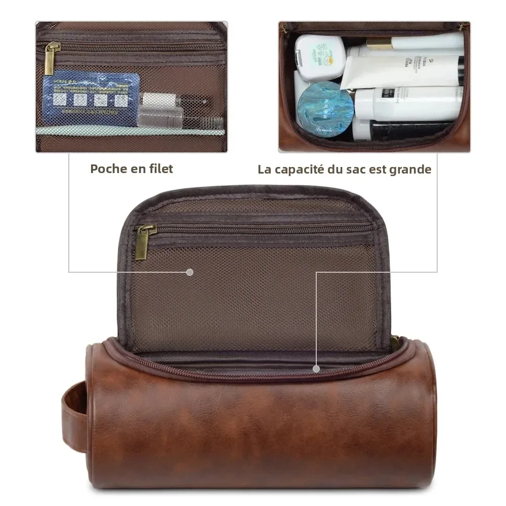 sac de toilette de voyage de haute qualité pour femmes et hommes, sacs cosmétiques rétro en cuir pu, sac de maquillage de voyage imperméable pour femmes
