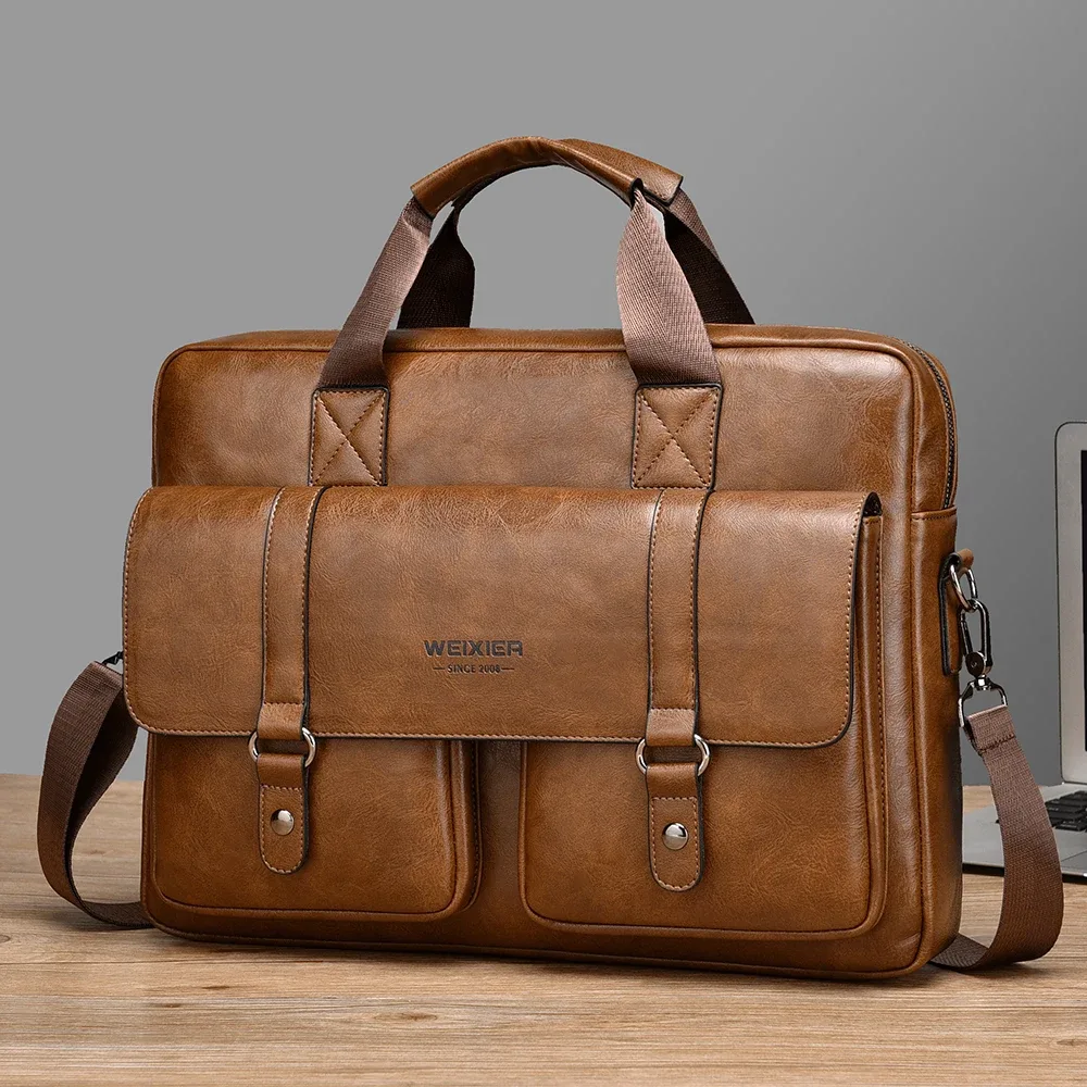 porte-documents d'affaires pour hommes, grande capacité, sac pour ordinateur portable en cuir pu, fourre-tout à bandoulière à la mode pour le travail et le bureau