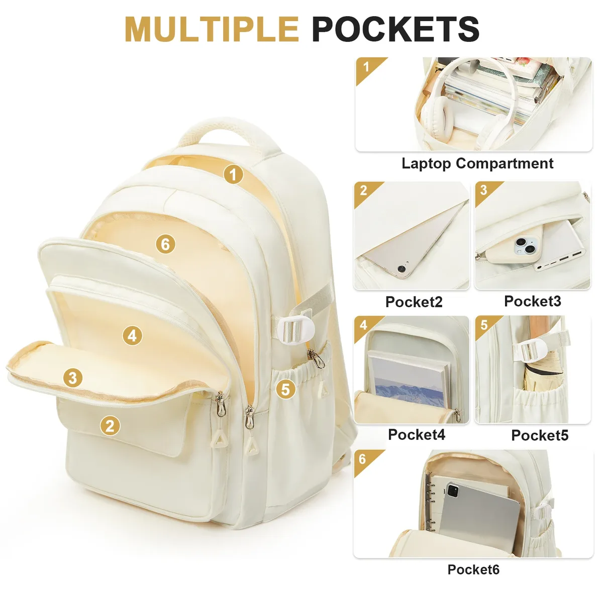 sac à dos blanc élégant de style japonais pour écolières et garçons, sac à dos de voyage pour ordinateur portable, sac à dos de jour décontracté, sacs pour voyage