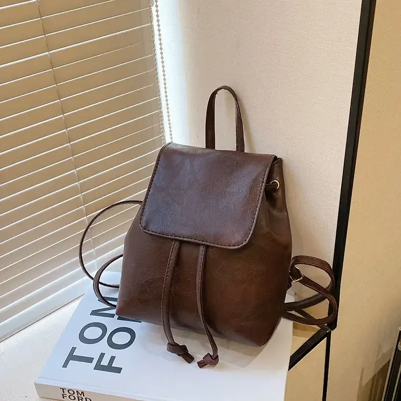 nouveau mini sac à dos artistique marron avec cordon de serrage pour femmes, sac à bandoulière simple rétro polyvalent