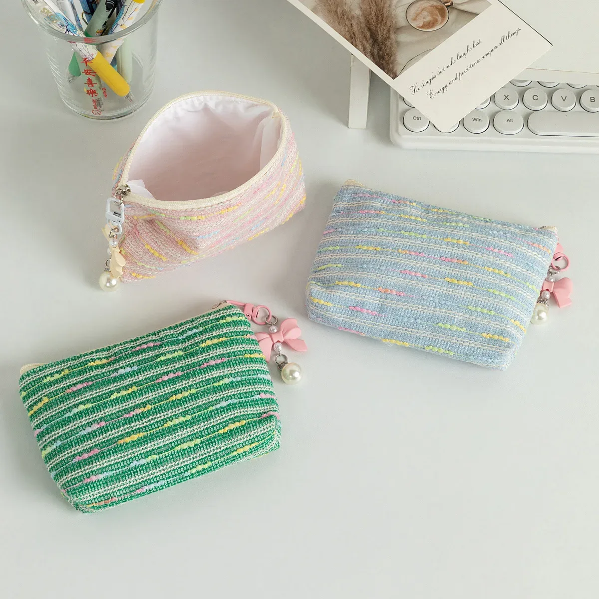 petit sac de maquillage cosmétique, mini sacs de rangement rayés pour femmes, étui de maquillage pour rouge à lèvres, sac à main mignon pour enfants, pochette pour pièces de monnaie