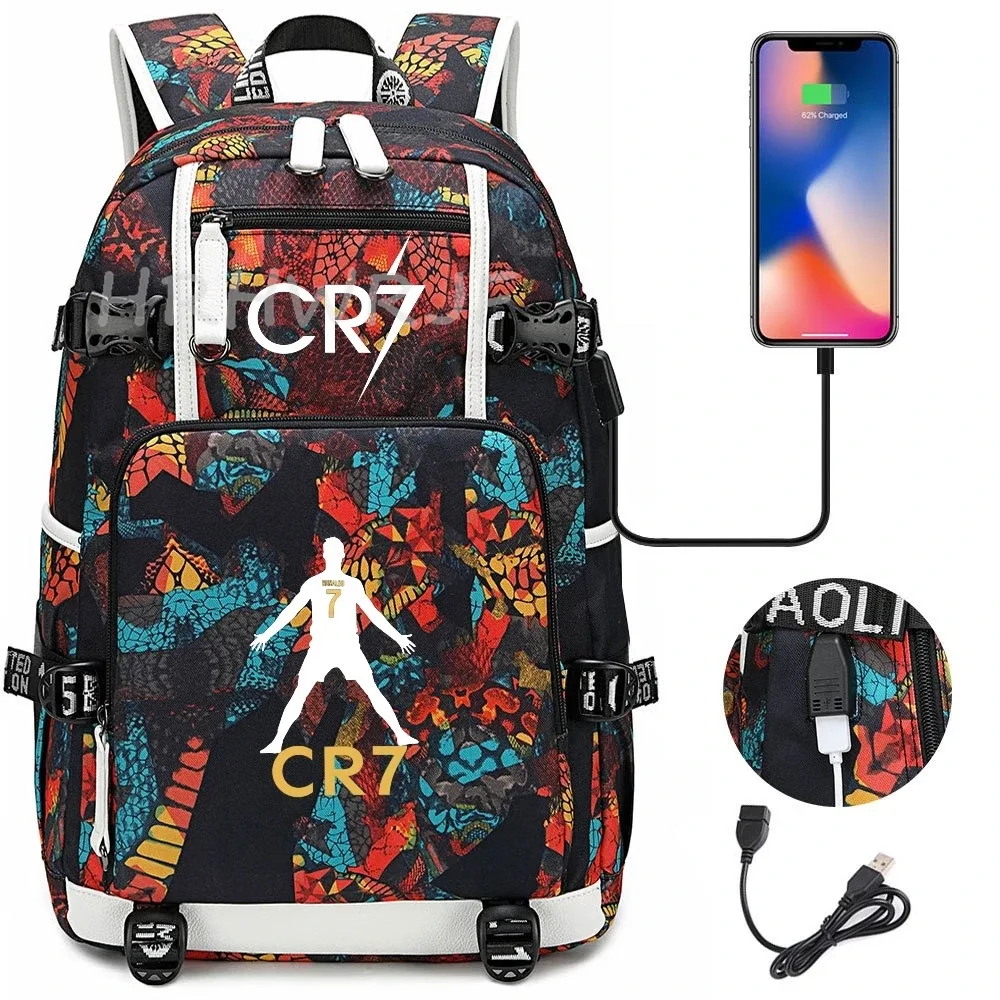 sac à dos camouflage cr7 pour ordinateur portable, sac à dos de randonnée, sacs d'école de 18 pouces, sacs d'école imperméables usb de grande capacité, sac à dos mochilas