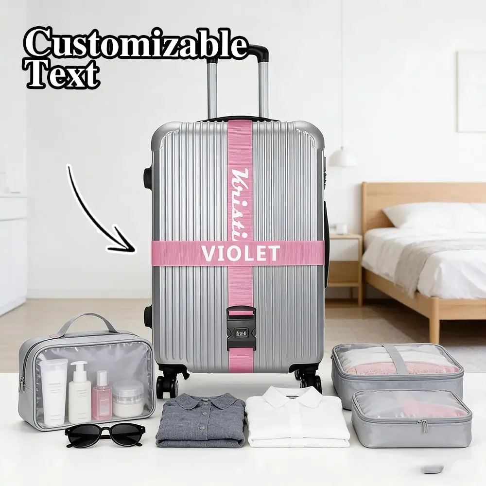 【personnalisé】sangle de bagage personnalisée avec nom/texte, design à boucle, antivol, adaptée aux voyages d'affaires et de loisirs, accessoires de voyage personnalisés, sûre et facile à identifier - style basique, style décontracté, style tendance, sangle de bagage sécurisée, adaptée aux voyages longue distance et aux vacances