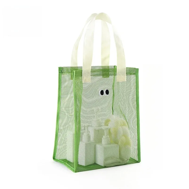 sac de plage en maille à grands yeux de dessin animé, sac de voyage multifonctionnel grande capacité, pochette cosmétique portable, trousse de toilette pour la natation