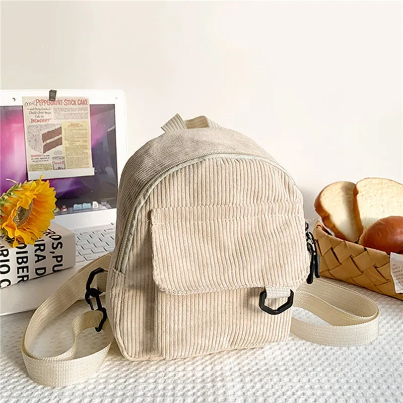 mini sac à dos tendance pour femme en velours côtelé couleur unie sac à dos simple et décontracté pour étudiants, sac à dos de voyage, nouveauté 2023