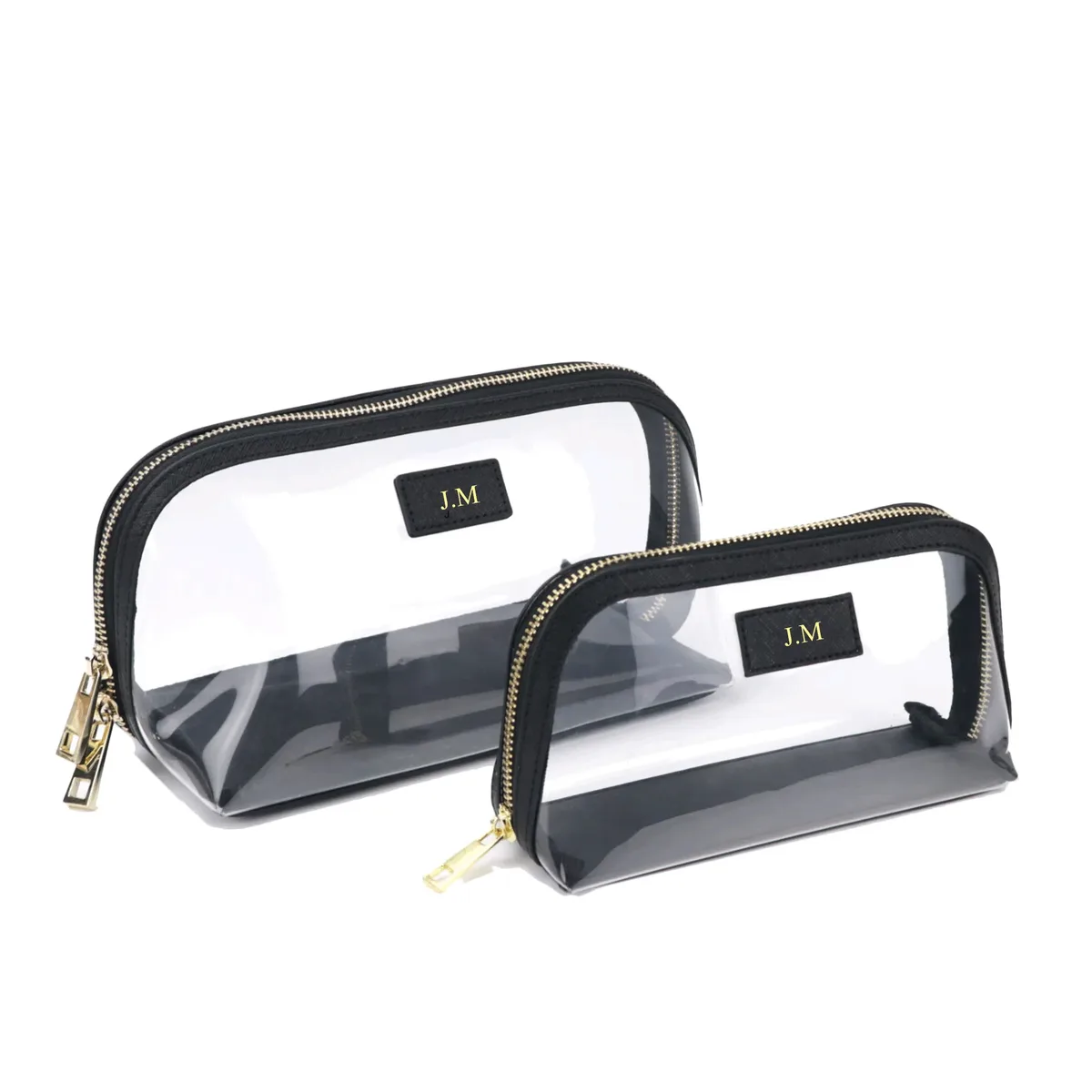 ensemble de sacs à cosmétiques de voyage en cuir véritable personnalisé, sac de rangement étanche pour pinceaux de maquillage, sac à cosmétiques portable transparent en pvc tpu
