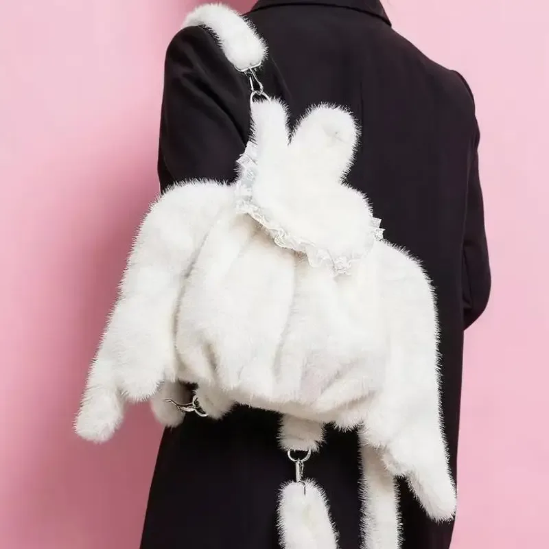 sac à dos à ailes style y2k pour femmes, sac en toile d'ange mignon japonais, pompon créatif, couleur unie, sac à bandoulière de grande capacité pour étudiantes