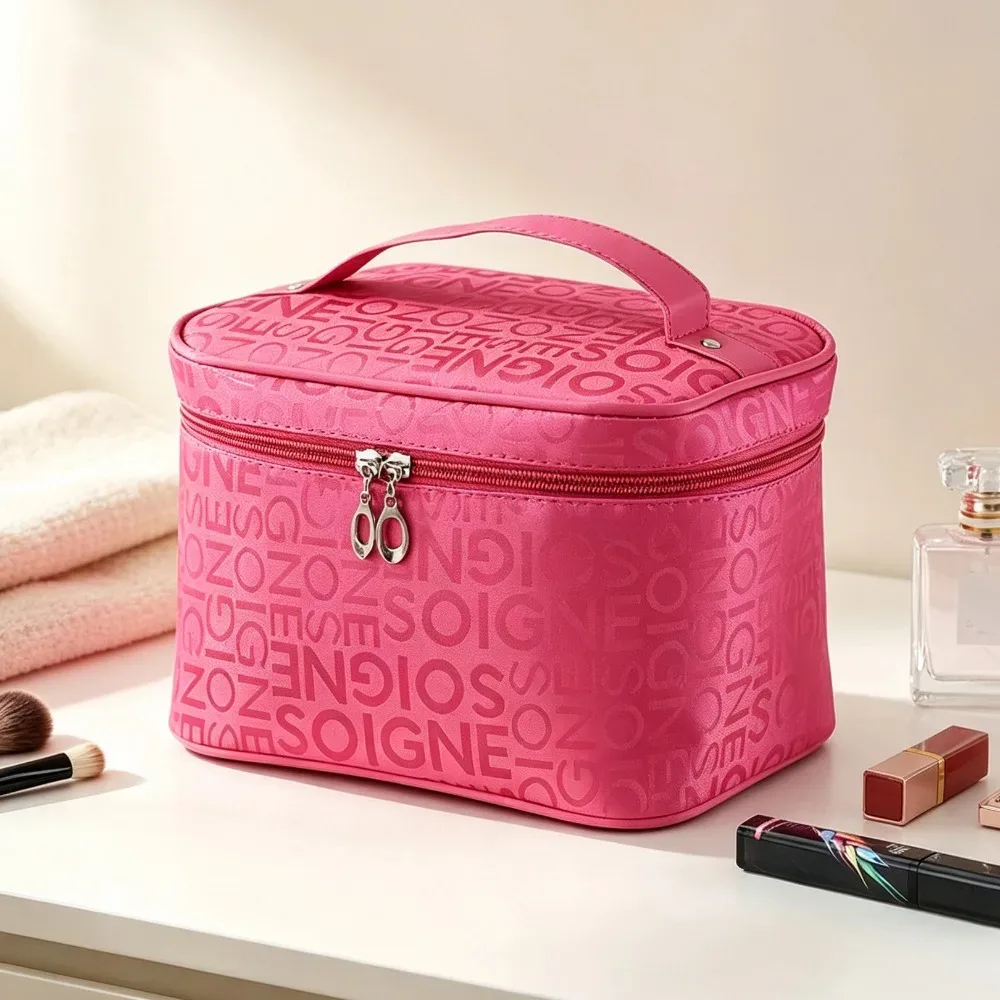 trousse de maquillage grande capacité à motif lettres, organiseur de cosmétiques portable, sac de toilette de voyage pour femme, idéal pour les voyages d'affaires et la salle de sport