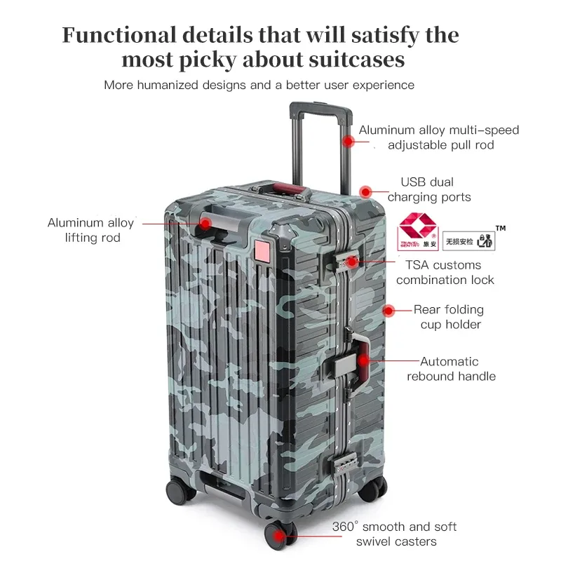 valise à poignée large valise de voyage hommes 20 24 26 bagage à main femmes pc cadre en aluminium boîtier de chariot