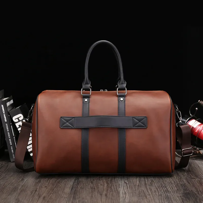 grand sac à bandoulière en cuir décontracté pour hommes, fourre-tout de voyage de grande capacité, sac de week-end, bagage à main pratique, sacs polochons pour hommes