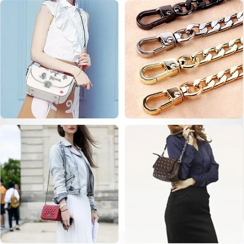 longue chaîne de sac à main en métal de 120cm, poignée de remplacement, sac à main, sac à bandoulière, accessoires de chaîne or/argent/noir