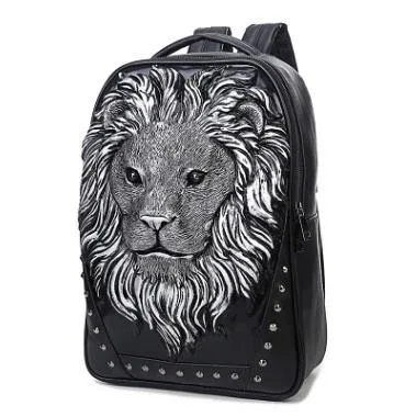 sac à dos tendance pour femmes et hommes, sac à dos avec impression 3d lion rivet, sacs d'école pour adolescentes, sac de voyage